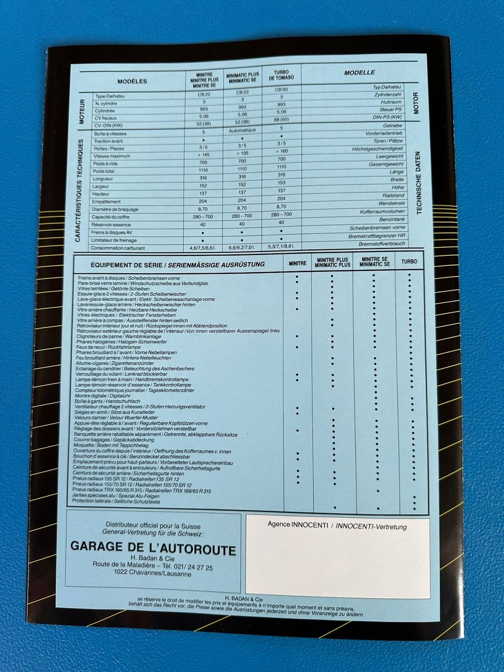 Documenti: Prospekt  Innocenti Turbo De Tomaso , mit Preisliste – Usato da Boswil venduto da pavo1 5