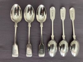 6 antike Sterling-Silber Teelöffel Exeter, 1852, England