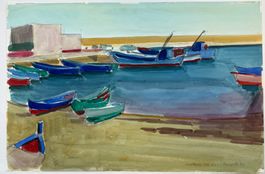 Aquarell Hafen von Emil Hungerbühler Gemälde Kunst Bild