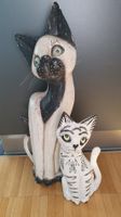 Holzkatzen Figuren Set 2 Stück Deko