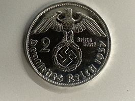 2 Deutsche Reichsmark Silber  1937 Paul von Hindenburg