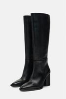 ZARA Lederstiefel mit Blockabsatz, Gr. 37, NEU, schwarz