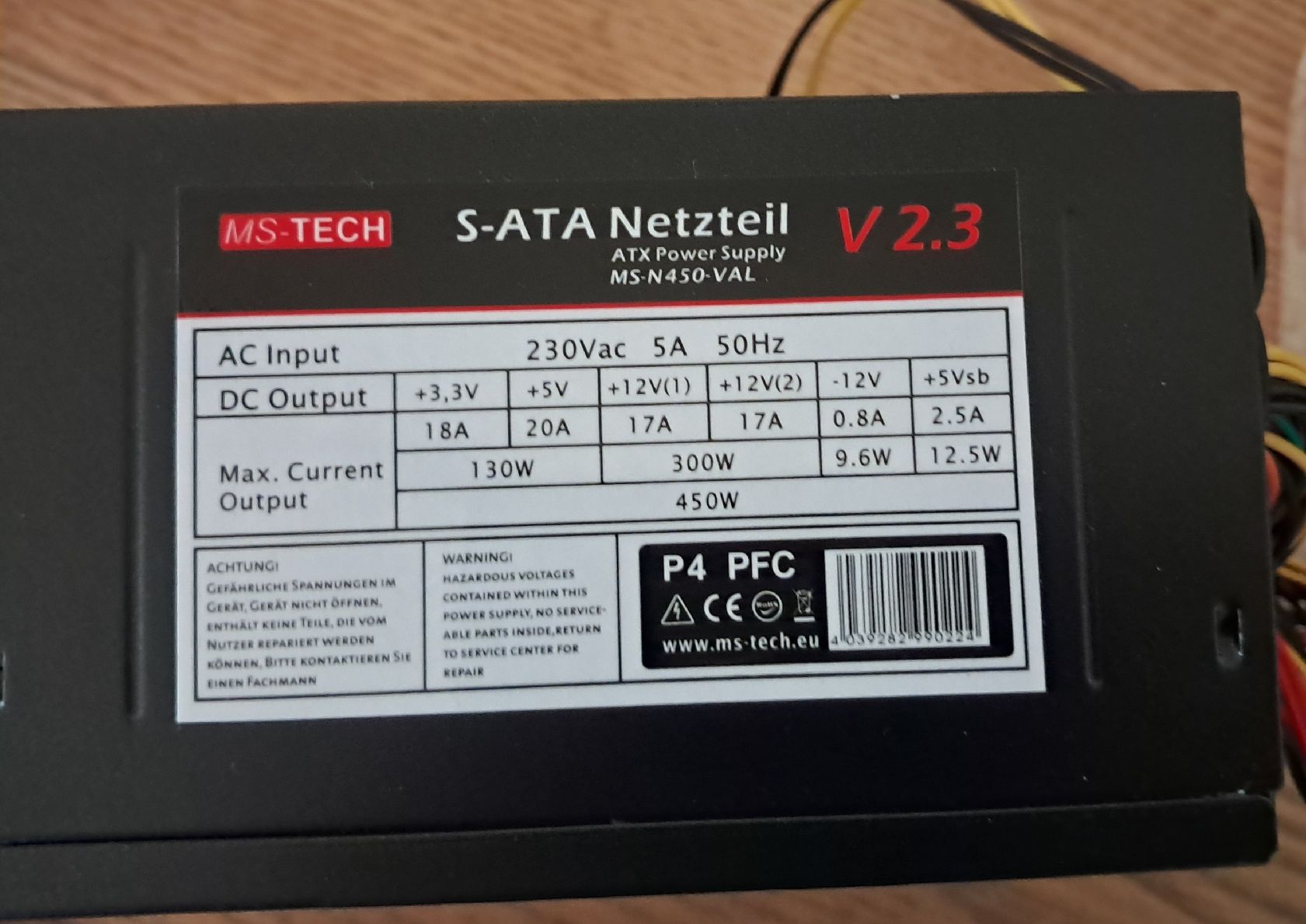 Componenti elettronici: MS-TECH Netzteil 450W ATX PSU MS-N450-VAL V2.3 – Usato da Adlikon b. Andelfingen venduto da Kraemse 4