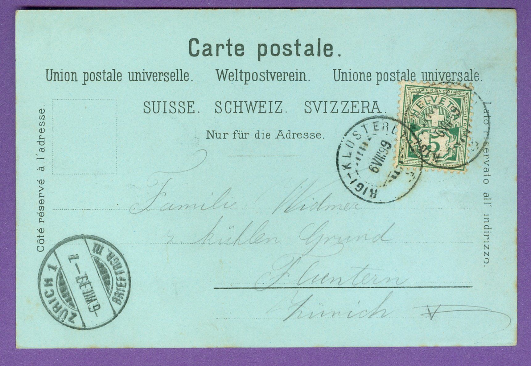 Cartoline postali: 1899 Schweiz AK Kt LU – Usato da Zürich venduto da yago-rot 1