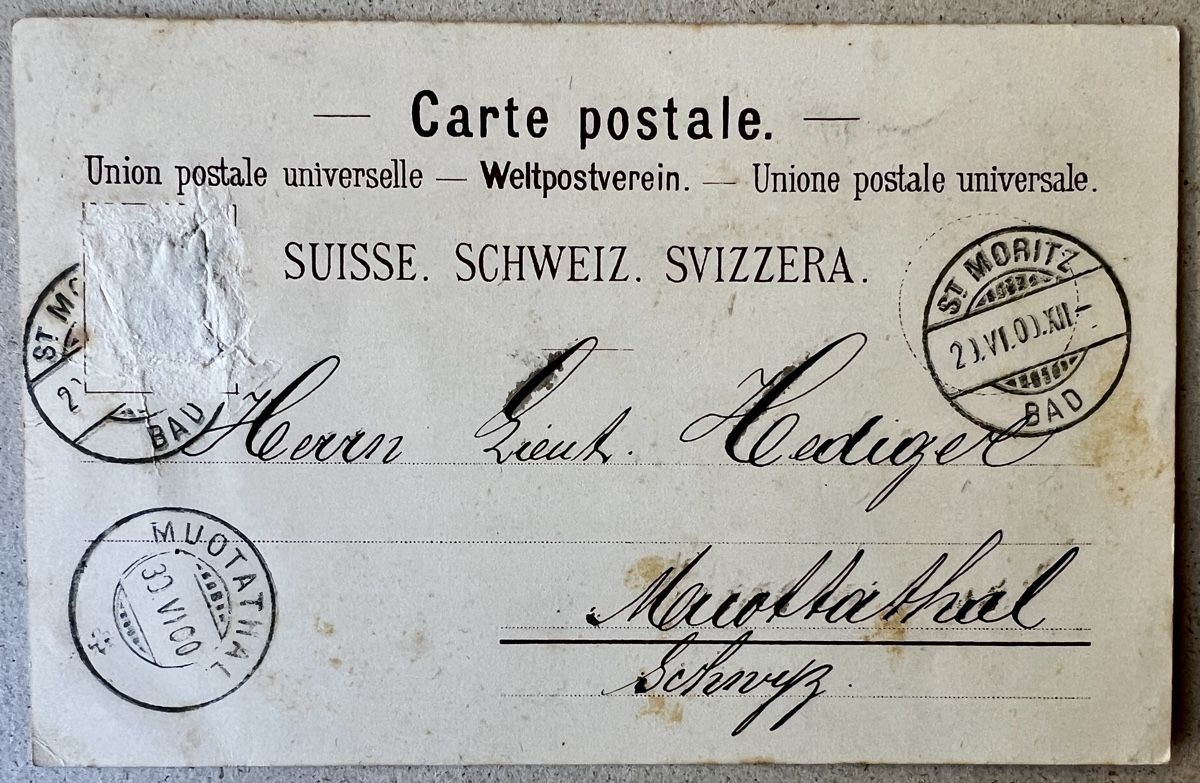 Cartoline postali: AK 1900 Hotel Victoria St.Moritz-Bad GR. – Usato da Muotathal venduto da OttoK01 1