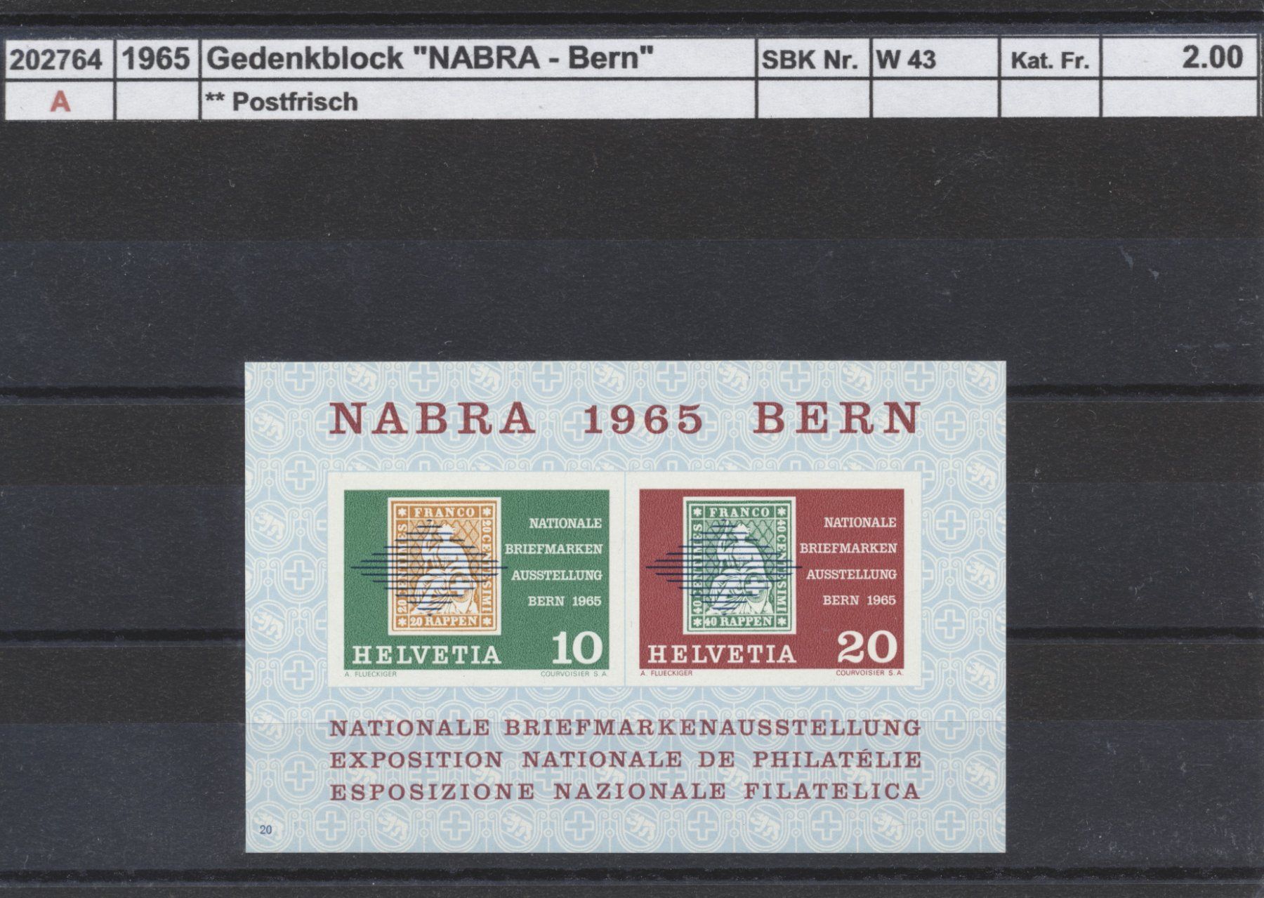 Tous les timbres: 1965 Gedenkblock "NABRA - Bern", ** postfrisch – Neuf (Voir description) à Winterthur par Zupogeru