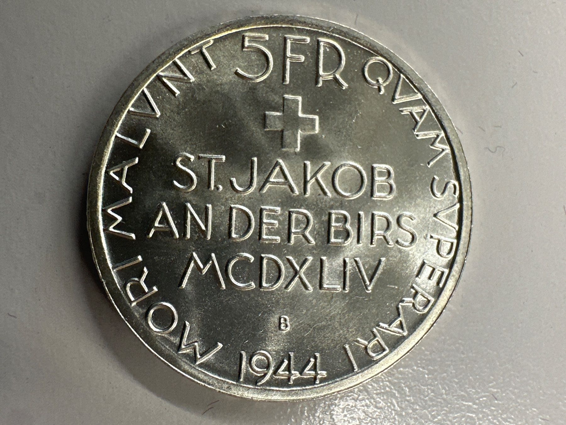 Tutti le monete: 5 Fr. Silber Schweiz St. Jakob 1944 – Usato da Herisau venduto da herau 1