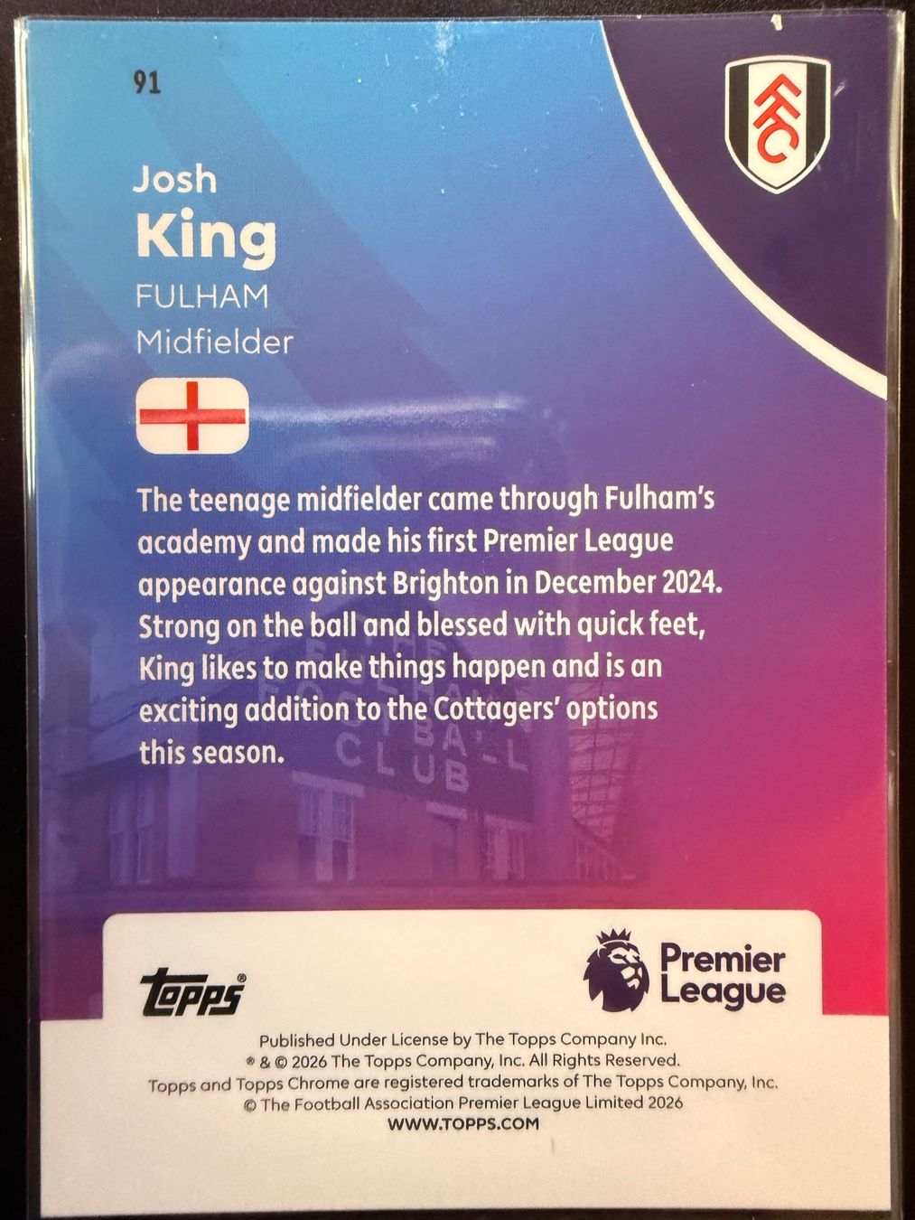 Topps Sammelbilder & Trading cards: Topps Chrome PL 25/26 - Josh King - Fulham - numbered /199 – Neu (gemäss Beschreibung) aus Cheyres von KeK04 1