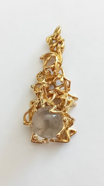 Broche Pendentif Vintage Charles Jourdan - Métal Doré Et émail Vert - Occasion