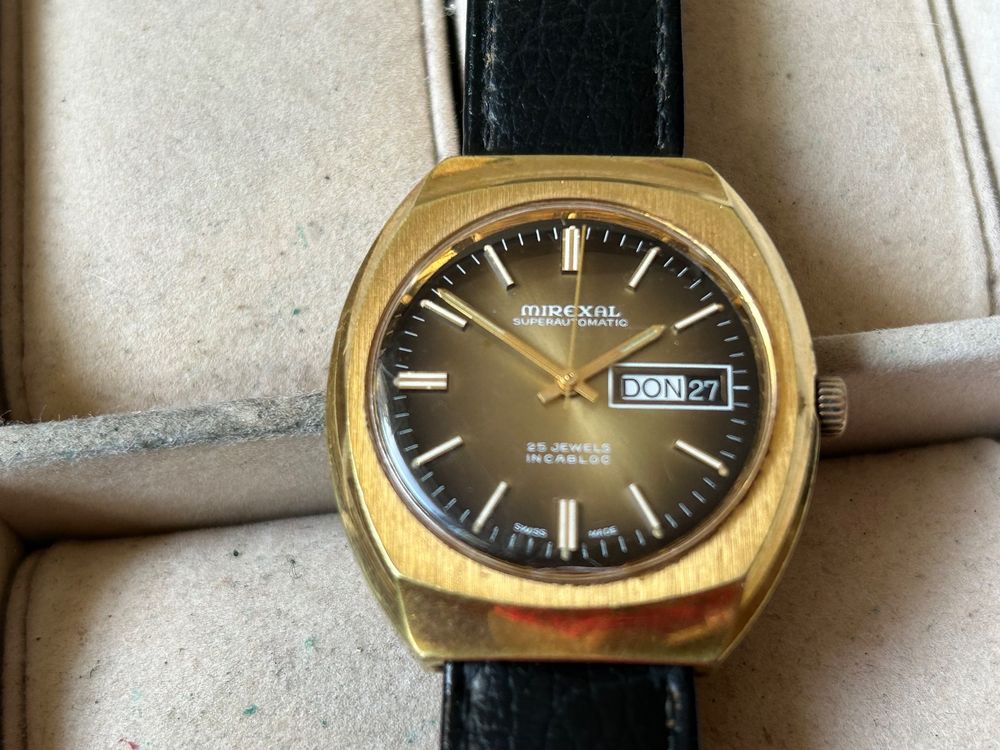 Montre Automatique Vintage Mirexal - Cadran Blanc, Bracelet Cuir Noir - Homme