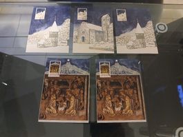 Cartes de Noël Liechtenstein avec timbres, lot de 5