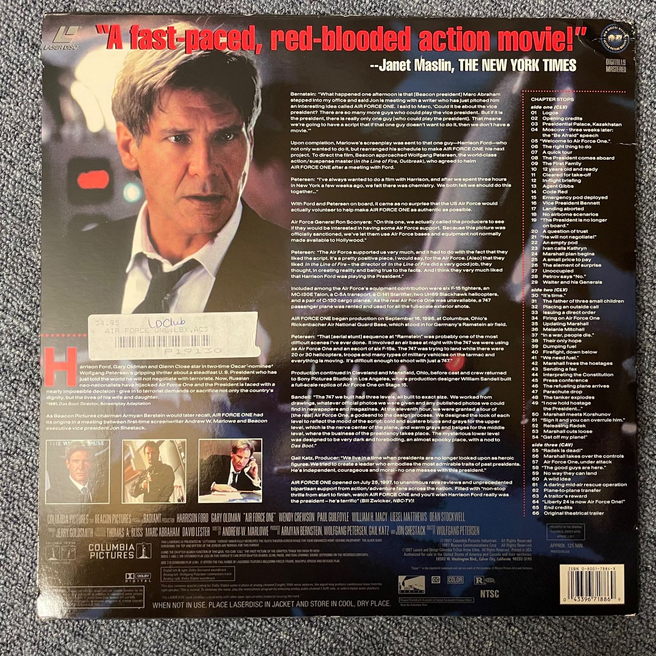 Tutti i DVDs: Harrison Ford: AIR FORCE ONE - LASER DISC - Englisch Orig. – Usato da Stans venduto da Brode 1