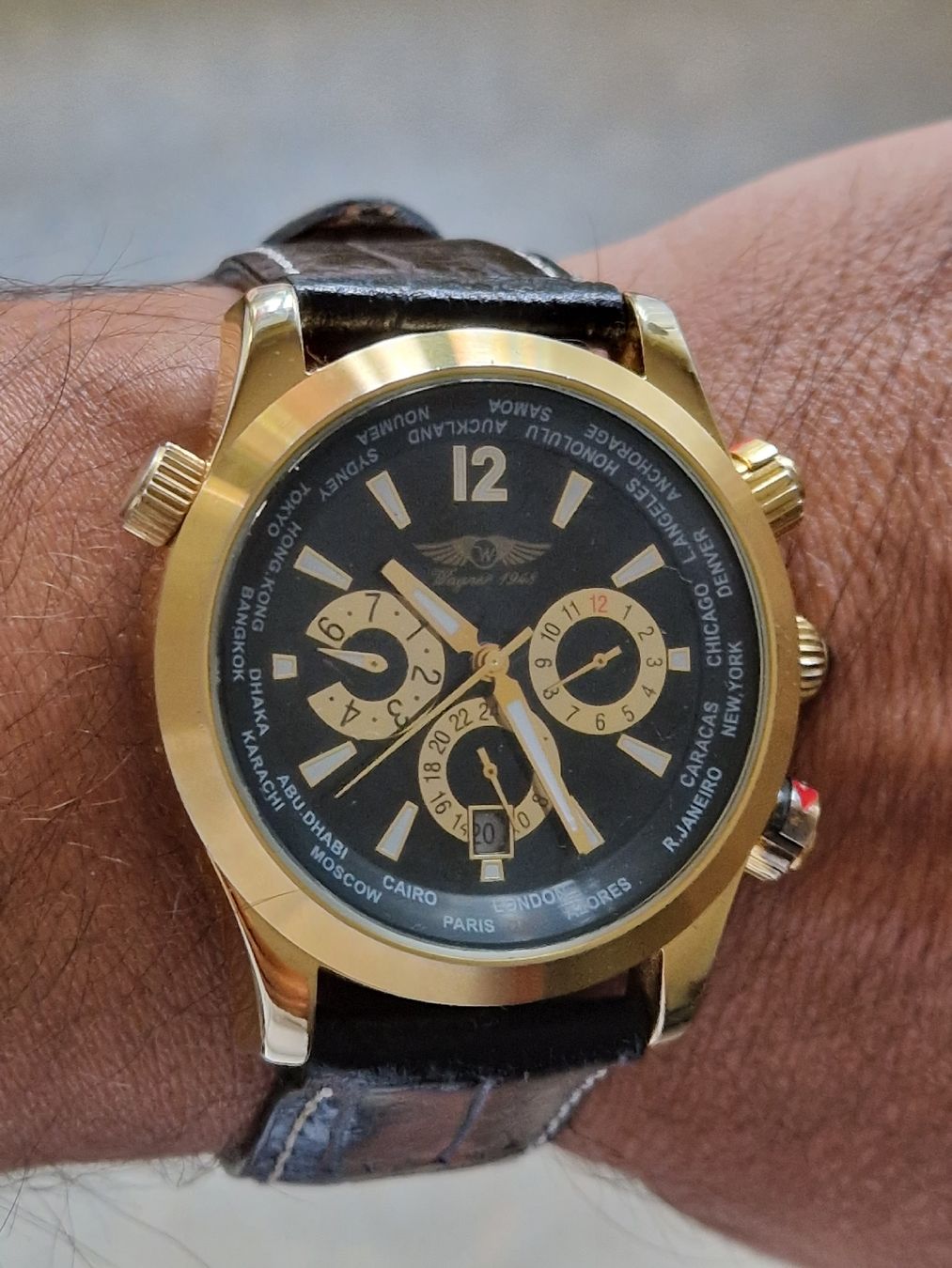 Orologi: Wagner Since 1948 World Timer Chronograph Fliegeruhr – Usato da Bern venduto da Ak1917