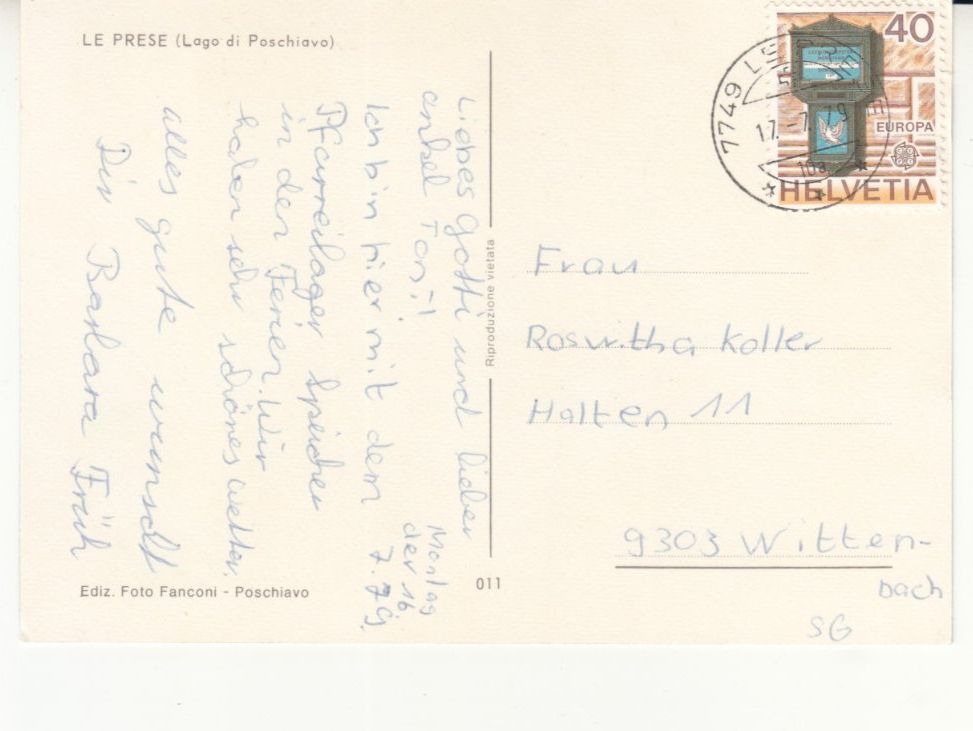 Cartoline postali: Le Prese 1979 – Usato da Bürglen TG venduto da StampGraf 1