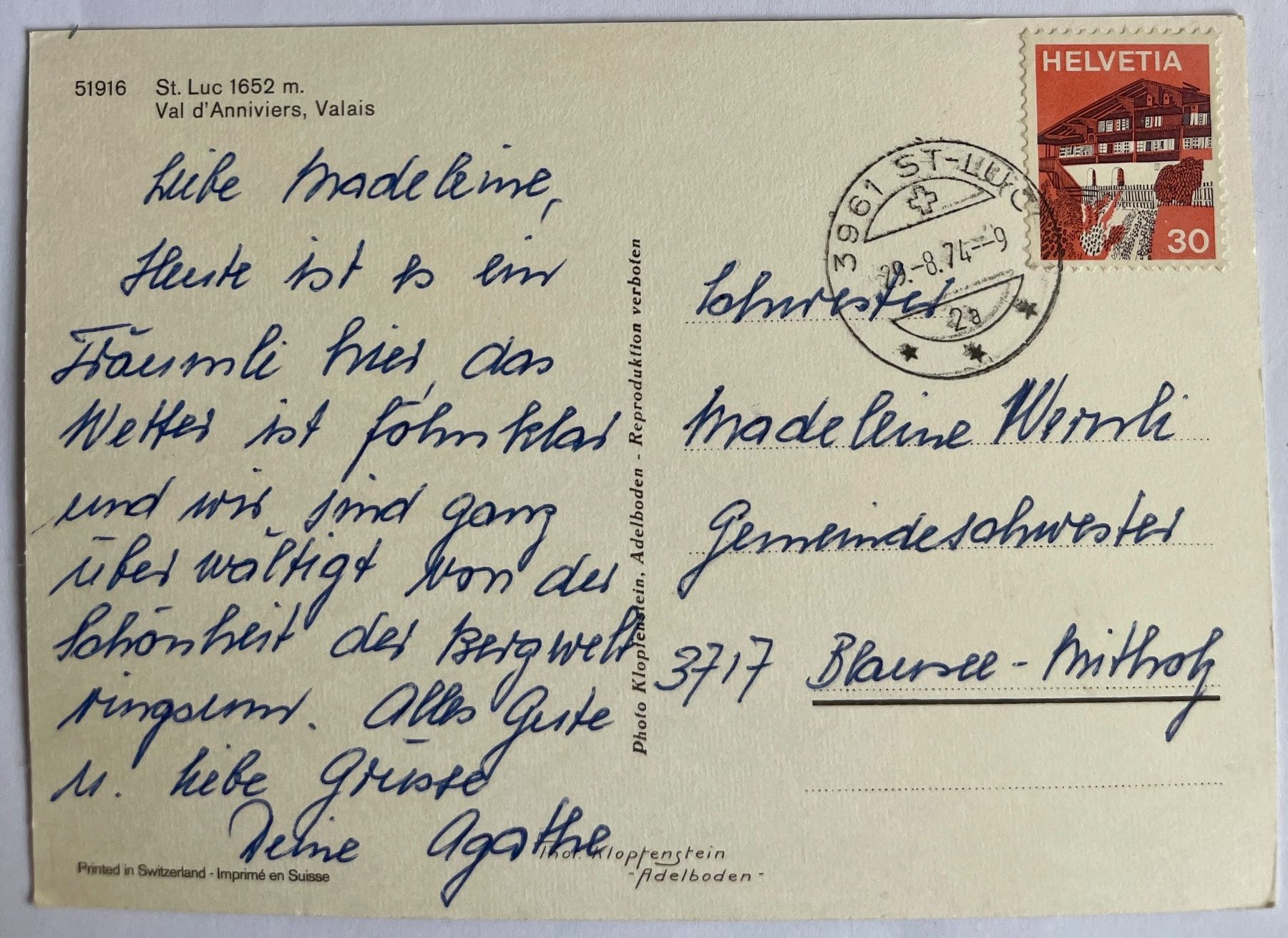 Ansichtskarten: ST. LUC - Belle vue de 1970 – Gebraucht aus Lutry von Ediego 1