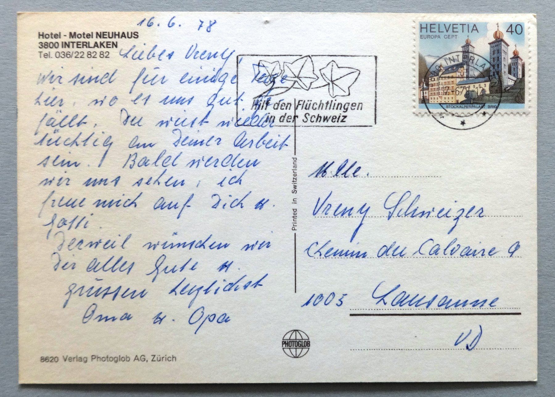 Cartoline postali: Hotel - Motel Neuhaus, Interlaken – Difettoso da Fétigny venduto da Billy2miny 1