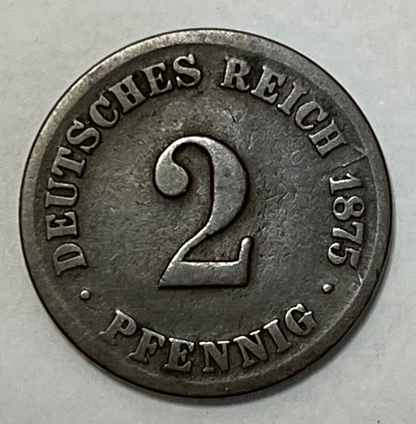 Alle Münzen: 2 Pfennigs - 	Deutsches Reich - 1875 C – Gebraucht aus Dietikon von Numis8953