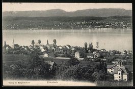 Erlenbach, Ortsansicht am Ufer des Züri