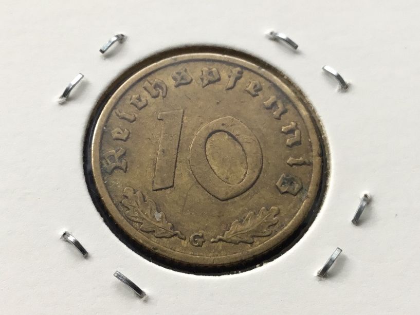 Tutti le monete: Drittes Reich 10 Reichspfennig 1938 G – Usato da St. Margrethen SG venduto da alfapeugeot10 1