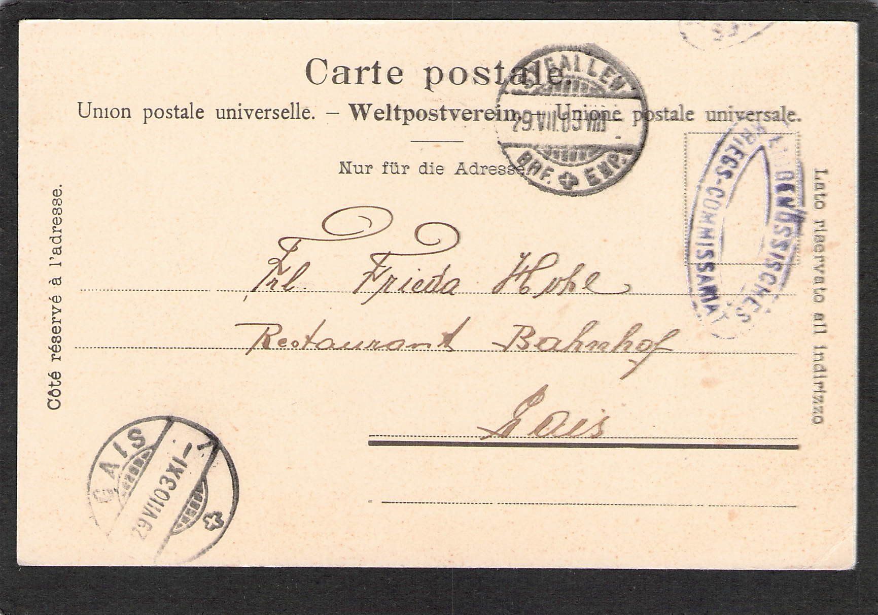 Cartoline postali: -Kasernen St. Gallen , 1903 – Usato da Reichenburg venduto da Pipo-67 1