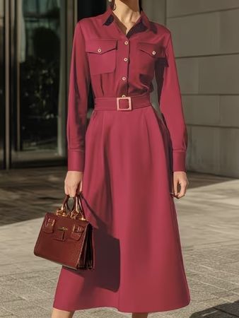 Abito chemisier rosso con cintura tg M/L👌nuovo