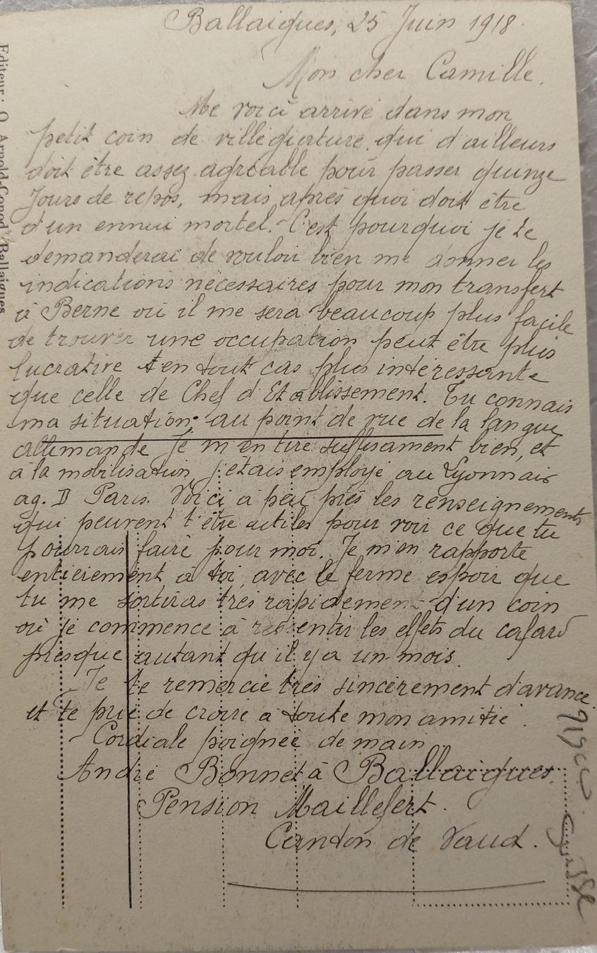 Cartoline postali: BALLAIGUES - 1918 – Usato da Delémont venduto da Domdom1 1