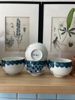 Japanisches Teebecher-Set weissem blauem Porzellan Yunomi