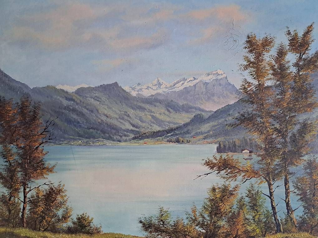 Dipinti: Baumann E. , Blick von Gulm  zum Ägerisee – Usato da Niederwil SO venduto da Eldinel