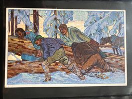 Schweiz 1920 Bundesfeierkarte Holzfäller ZERMATT 25.VIII Zuf