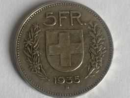Pièce de 5 francs en argent 1935