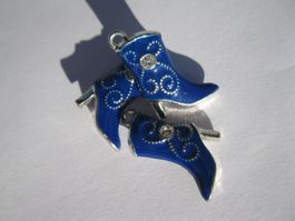 3D Anhänger Stifelette, Stiefel silber/dunkelblau