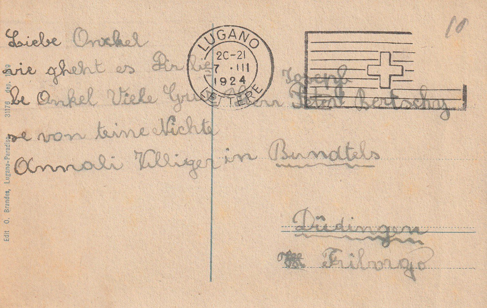 Cartoline postali: AK Castagnola gel. 7.3.1924 – Usato da Fribourg venduto da schnalla92 1