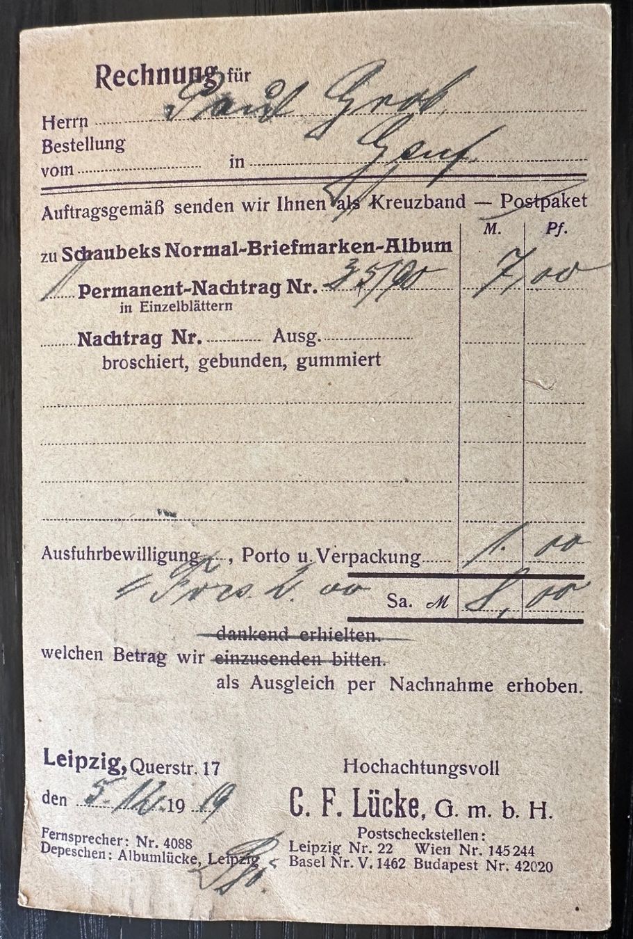 Cartoline postali: Leipzig nach Genf 1919 – Usato da Weesen venduto da Sombrero22 2