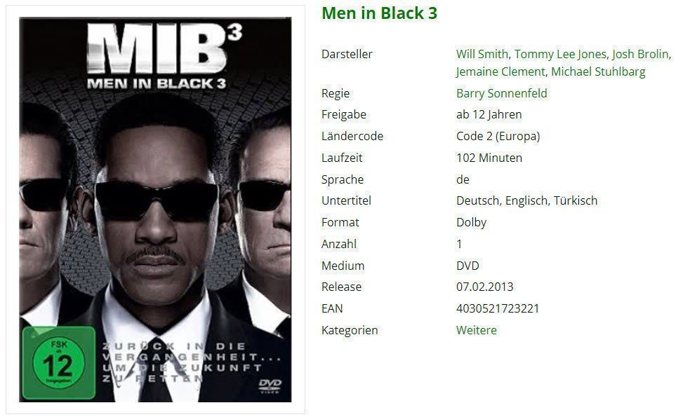 Alle DVDs: Men in Black 3 (DVD) – Gebraucht aus Buchrain von Sssschaller