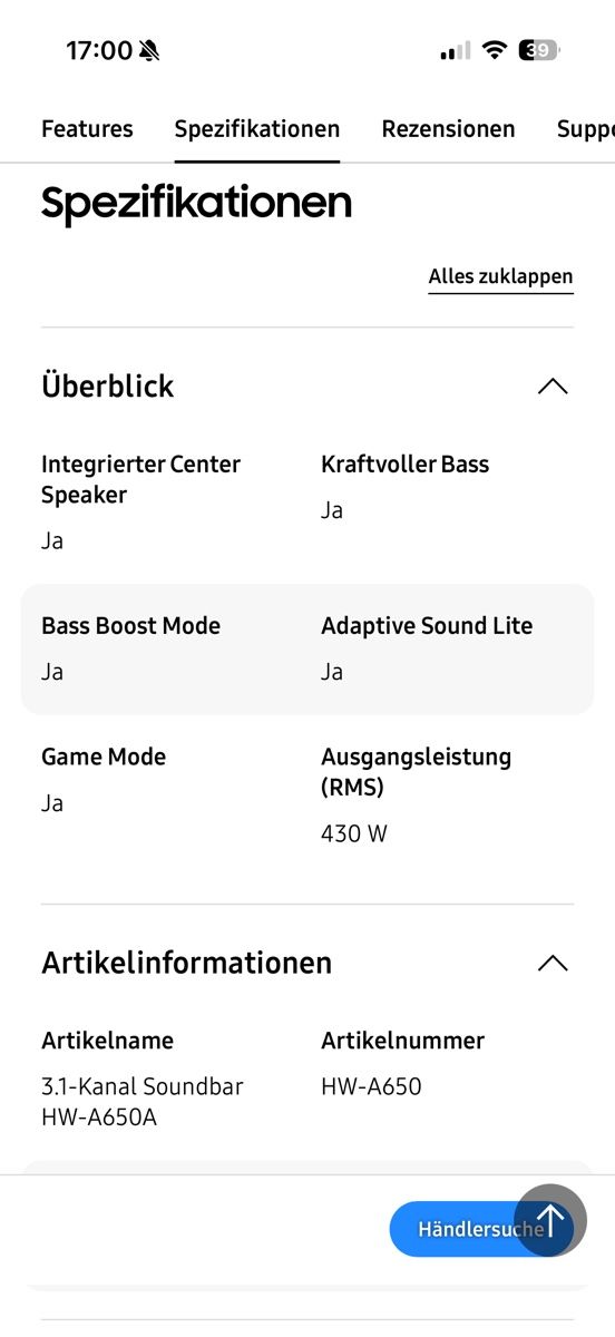 Samsung Heimkino: Soundbar mit wireless Sub, Samsung HW-A650, – Gebraucht aus Eschenbach LU von lacsap06 6