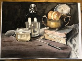 Aquarell Stillleben, Herbstliche Stimmung, Originalkunst
