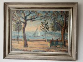 Gemälde Wilhelm Hartung (1915 - 1987)  "Landschaft am See"