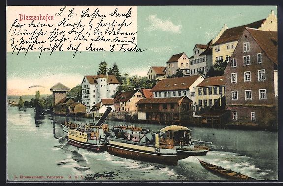 Cartoline postali: Diessenhofen, Ortspanorama mit Schiffen – Usato da Berlin venduto da bartko-reher