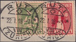 1917: J8+J9 auf Briefstück von RÜTI (ZH) mit Vollstempeln