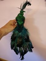 neu: Deko Pfau mit Glitzer und Federn in grün