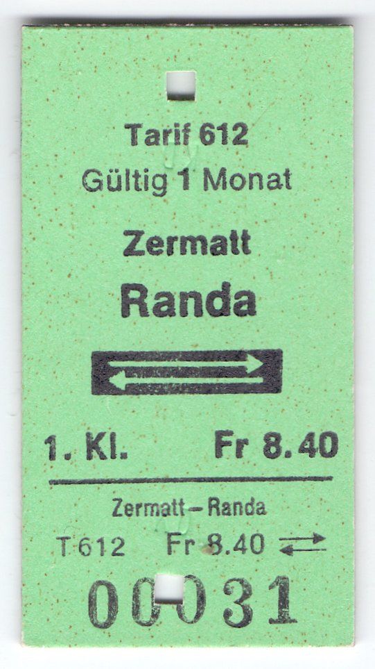 Biglietti: Billette Zermatt - Randa – Usato da Langenthal venduto da Sammlungs_aus