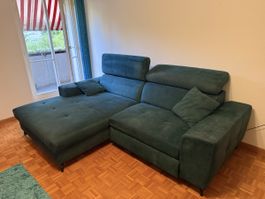 Ecksofa Stoff dunkelgrün mit Bettfunktion und Stauraum