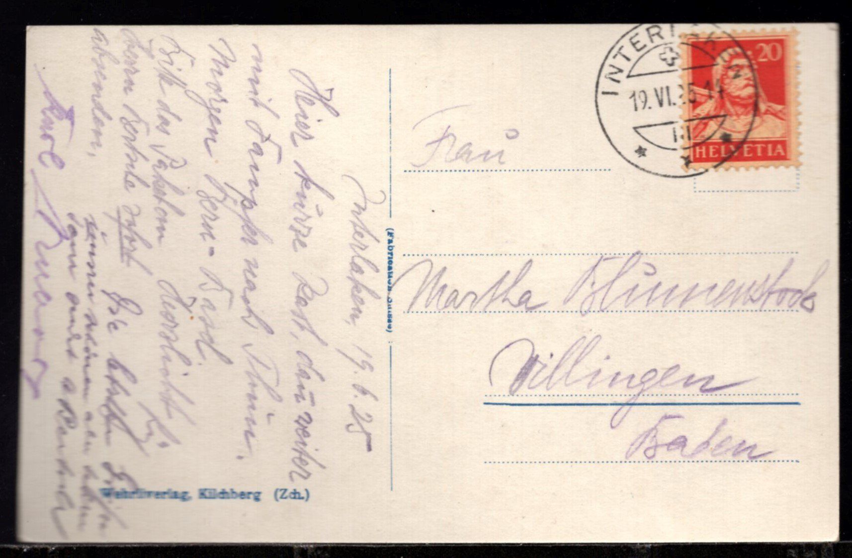 Cartoline postali: Interlaken Mönch und Jungfrau  1925 – Usato da Aarau venduto da kufi44 1
