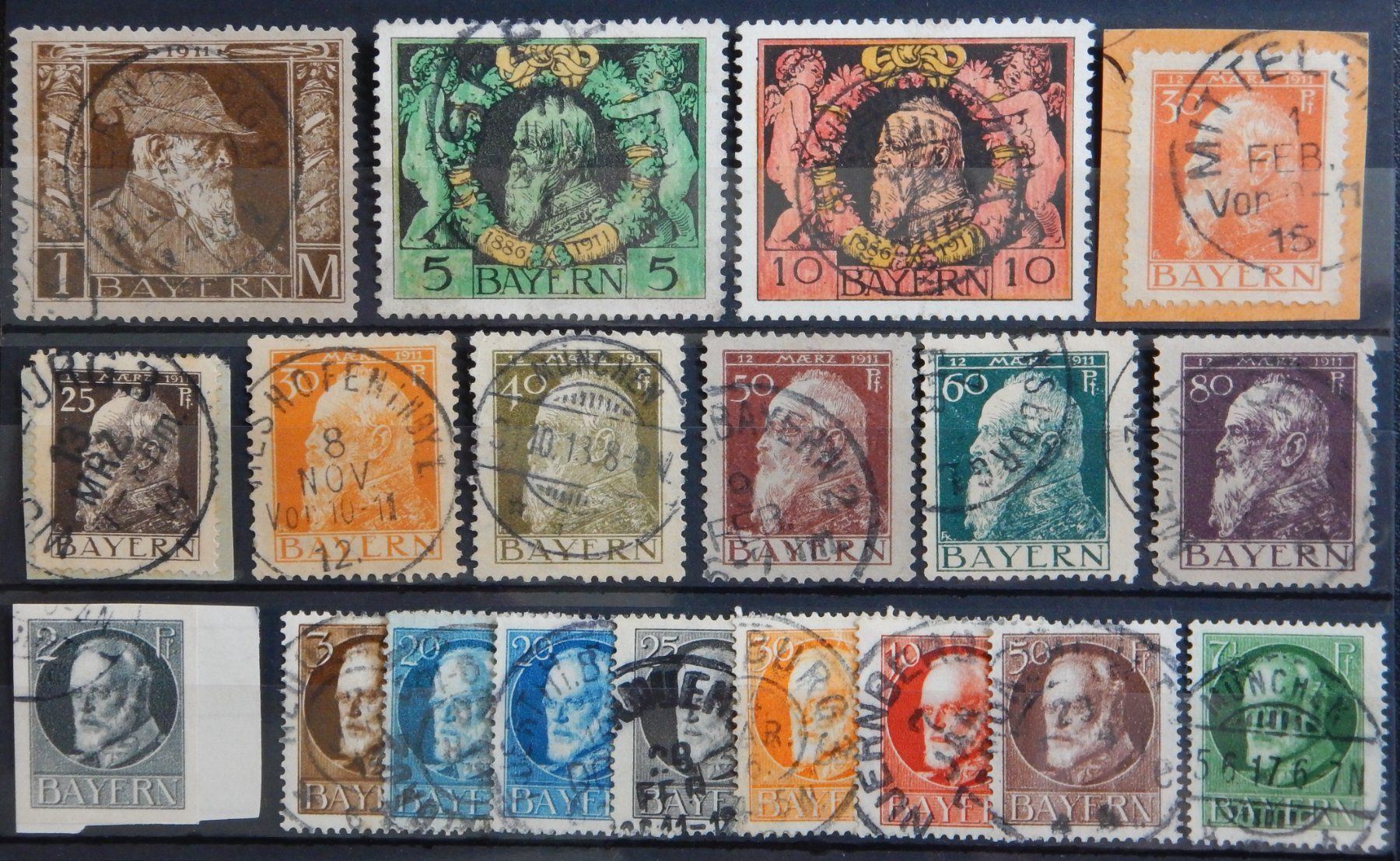 Alle Briefmarken: Bayern ex. Kat. 80-113 gest. 1911/16 – Gebraucht aus Zürich von Muehlekauf