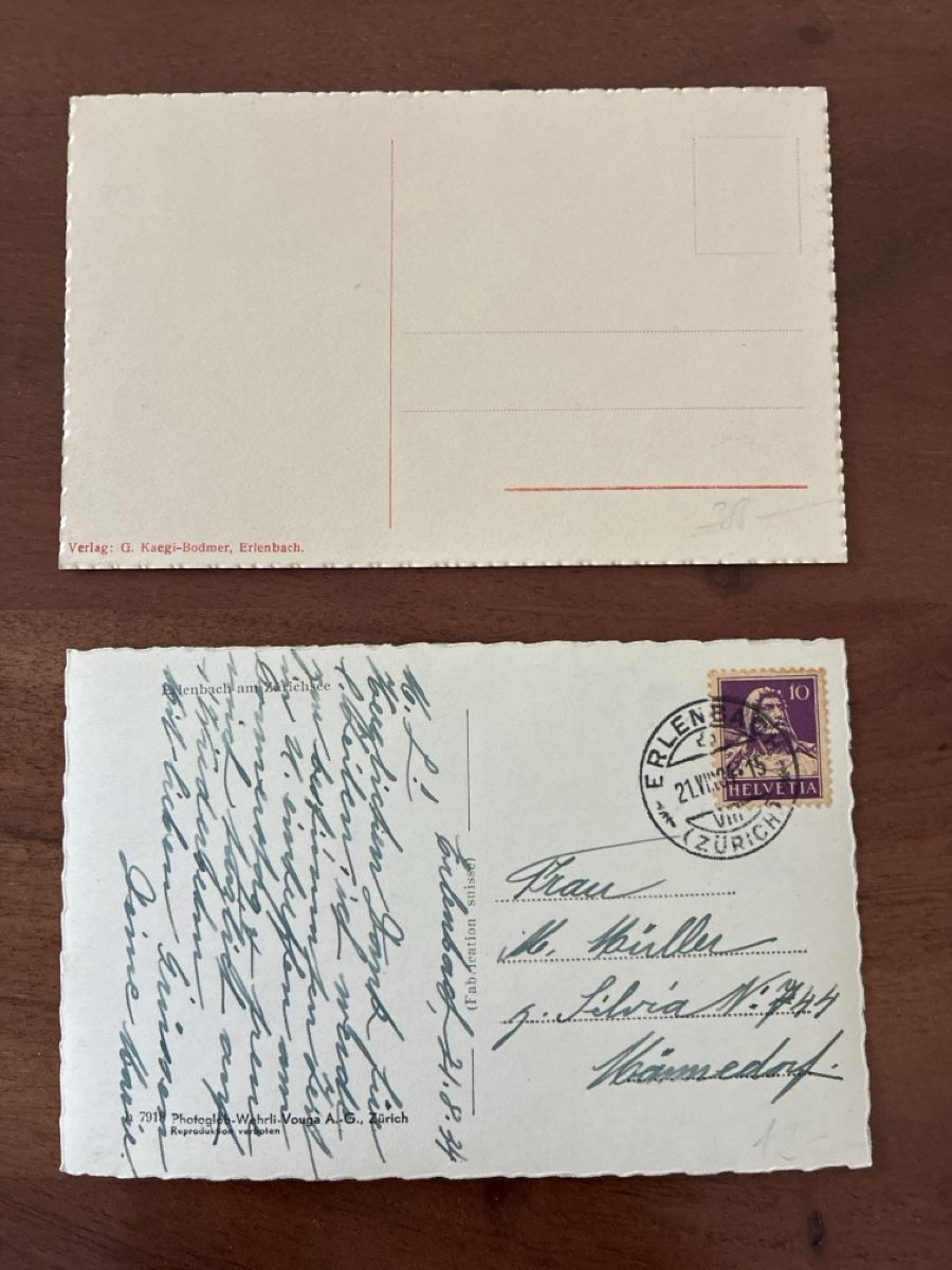 Cartoline postali: 2 Ansichtskarten Schweiz von Erlenbach ZH – Usato da Oftringen venduto da Cla.vD.74 1