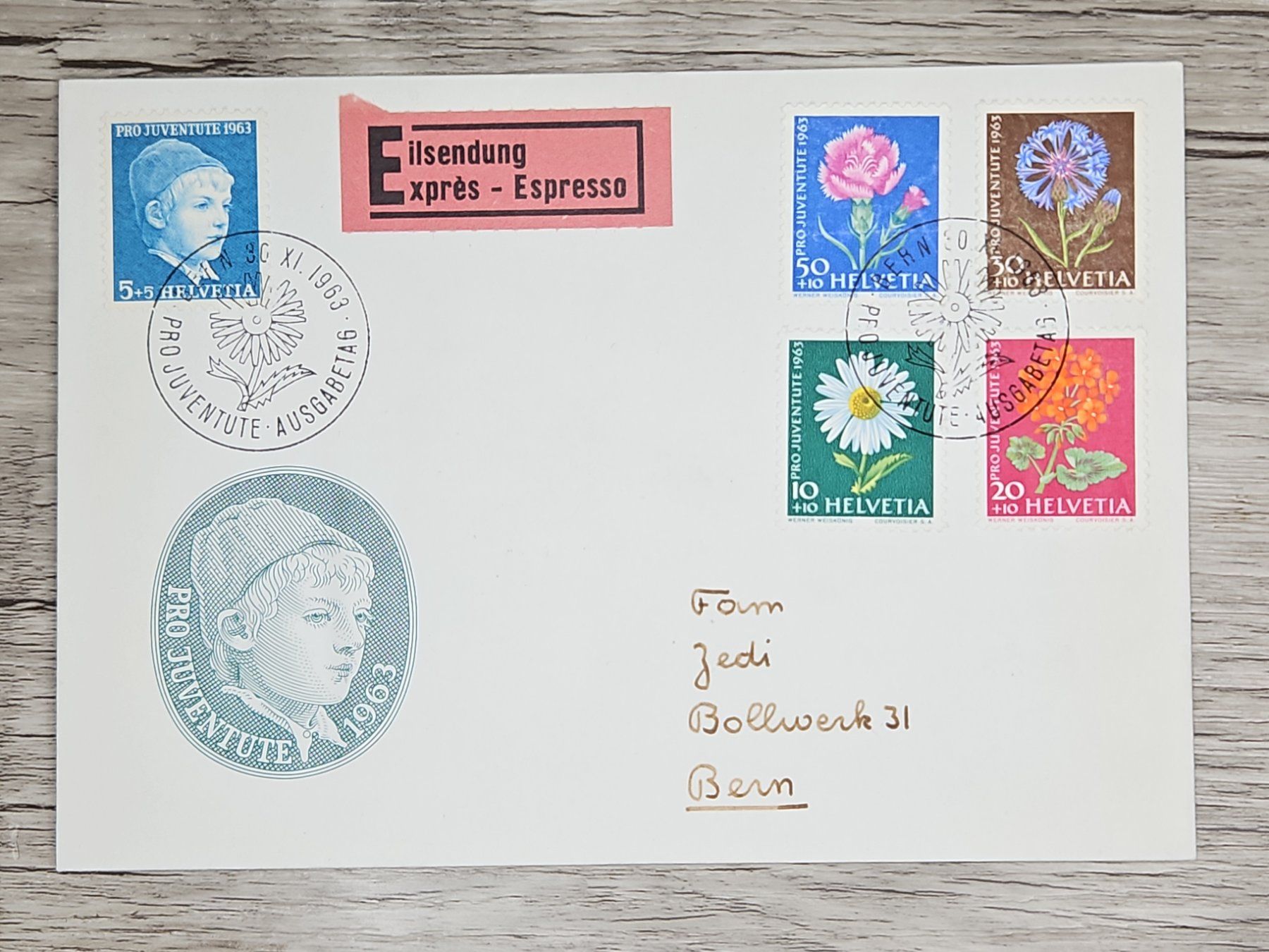Tutti i francobolli: CL03 Enveloppe + Timbre Suisse 1963 – Usato da Cousset venduto da Patrick_Collections