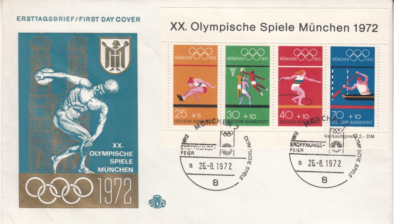 Tutti i francobolli: BRD Olympiade München 1972, 3er-Set – Usato da Bürglen TG venduto da StampGraf 2