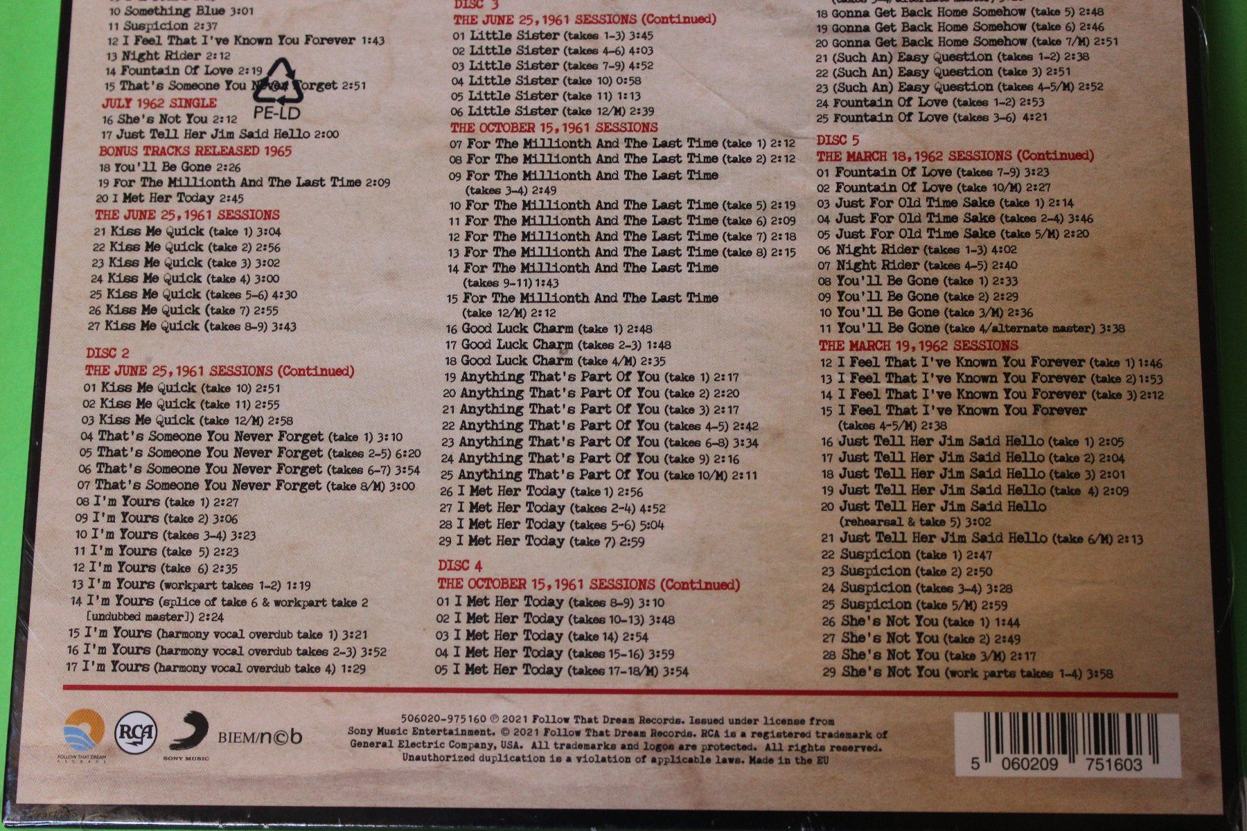 CD: Elvis Presley - The "Pot Luck" Sessions 5CD FTD OVP! – Nuovo e nell'imballaggio originale da Tübach venduto da JamesStone 6