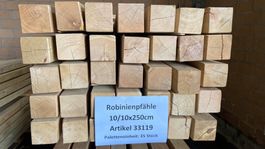 Akatienpfähle vierkant 10x10x250cm natur, sägeroh, gespitzt