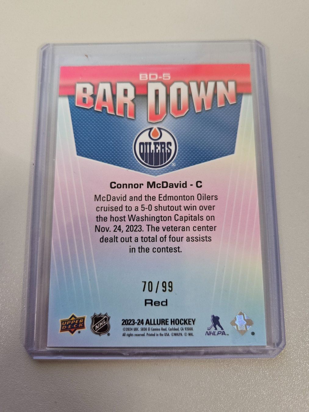 NHL Carte collezionabili: NHL 2023-24 Upper Deck Allure Bar Down Red 49/99 C.McDavid – Usato da Arth venduto da Web_air1 1
